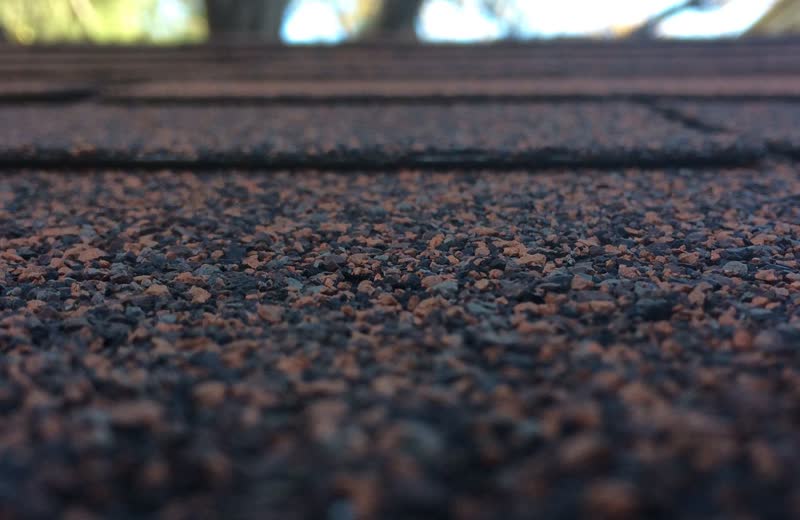 Close-up of architectural asphalt shingles on a Lowcountry roof